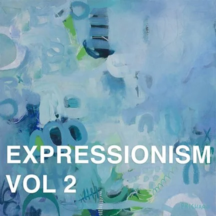 Abstract blue painting with the words "Expressionism Vol 2" in white text.