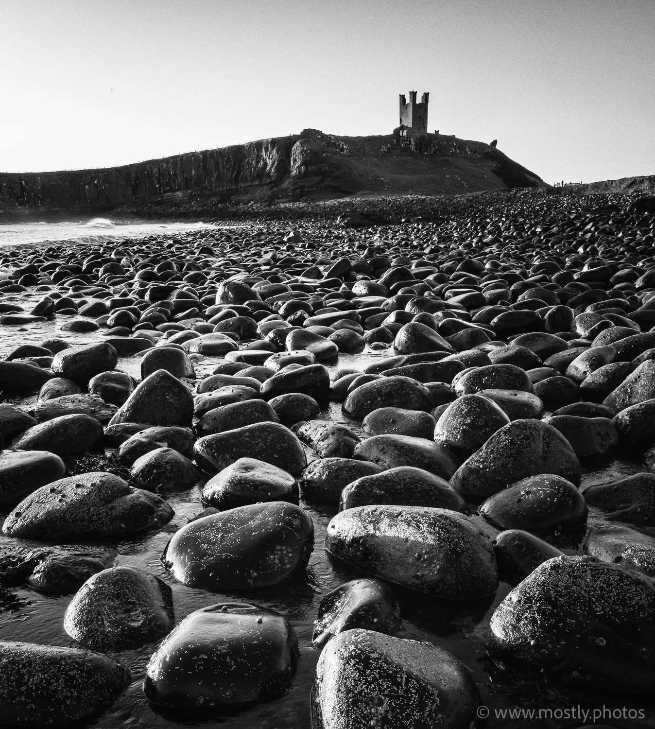 Fuji X-T2 with Fuji 10-24 f4 Dunstanburgh Castle dawn in Black and White