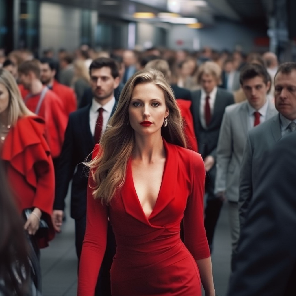 the woman in the red dress