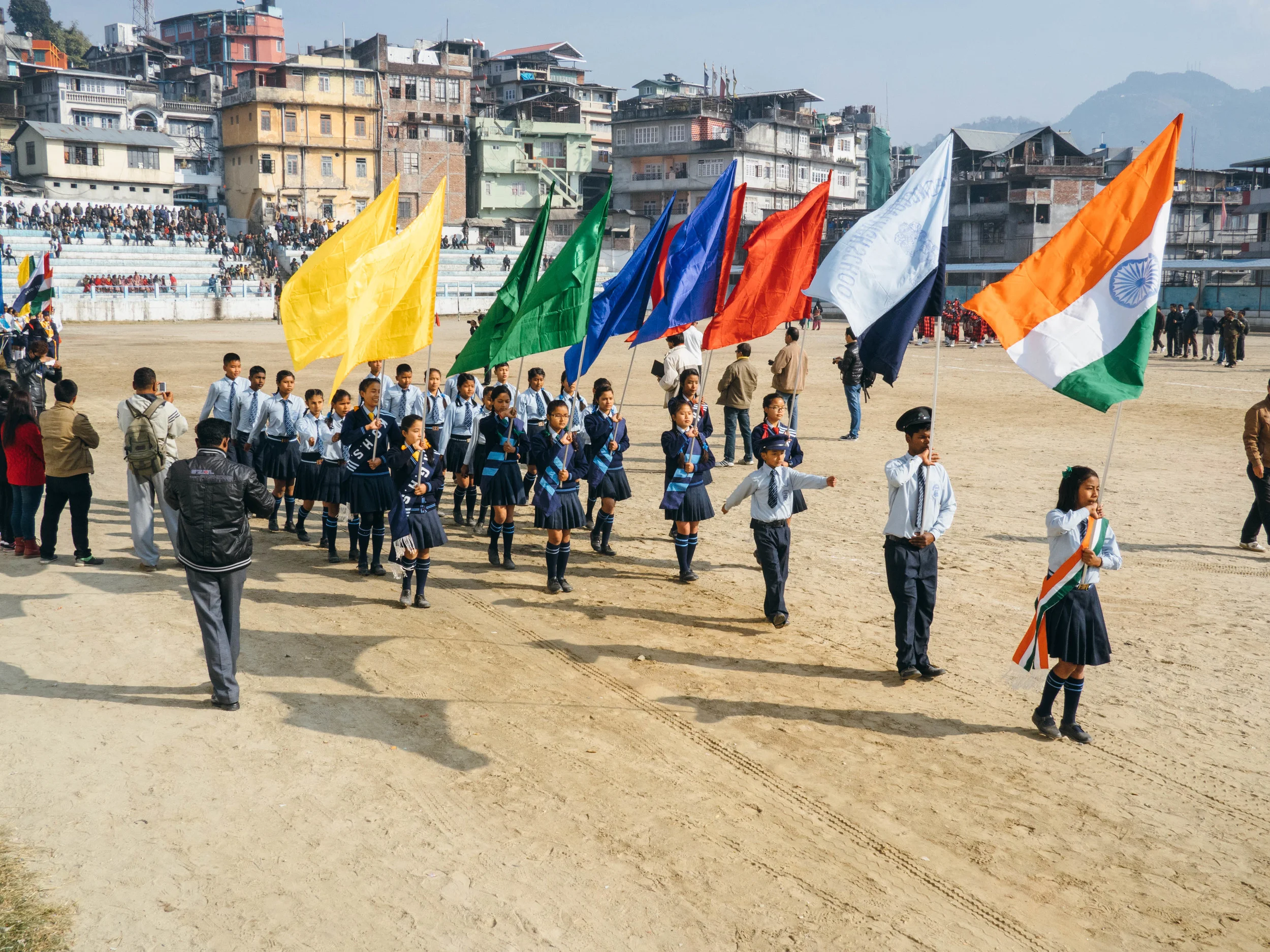 School children join in a parade to celebrate India's Republic Day.