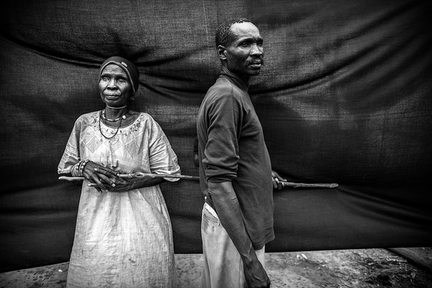 Shari, who is 75 years old and blind, and her son, Osman, Jamam refugee camp, Maban County, South Sudan.