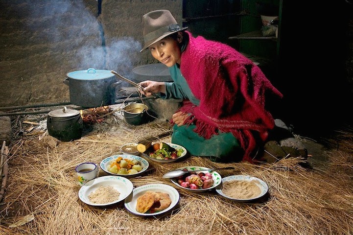 Farmer and mother Maria Ermelinda Ayme Sichigalo in Tingo in central Andes, Ecuador. 3,800 calories. 37 years old, 5-feet-3-inches tall, 119 pounds.