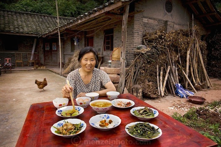 Widow Lan Guihua from Ganjiagou Village, Sichuan Province, China. 1,900 calories. 68 years old, 5-feet-3-inches tall, 121 pounds.