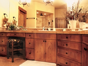 Wrap your vanity cabinets to create an L-shaped work station.