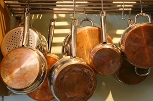 Hanging pots and pans saves cabinet space
