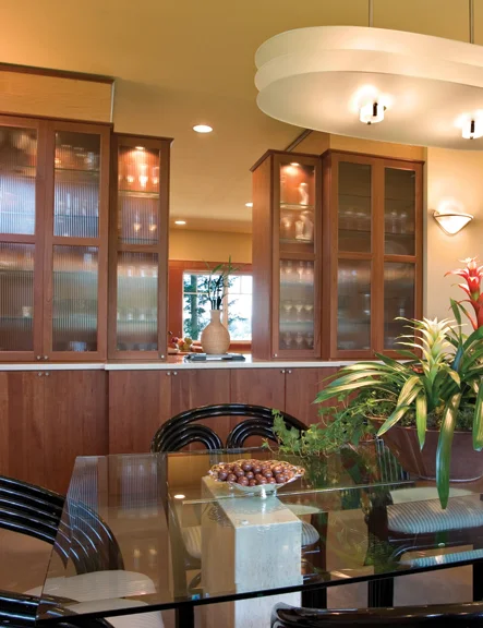 A beautiful set of cherry wood cabinets goes with almost any decor.