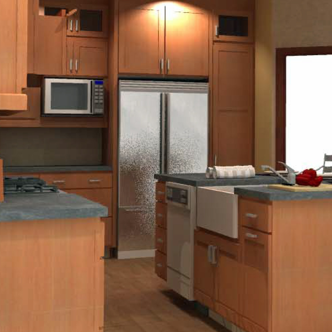 Rendering of kitchen in custom builder spec home. 