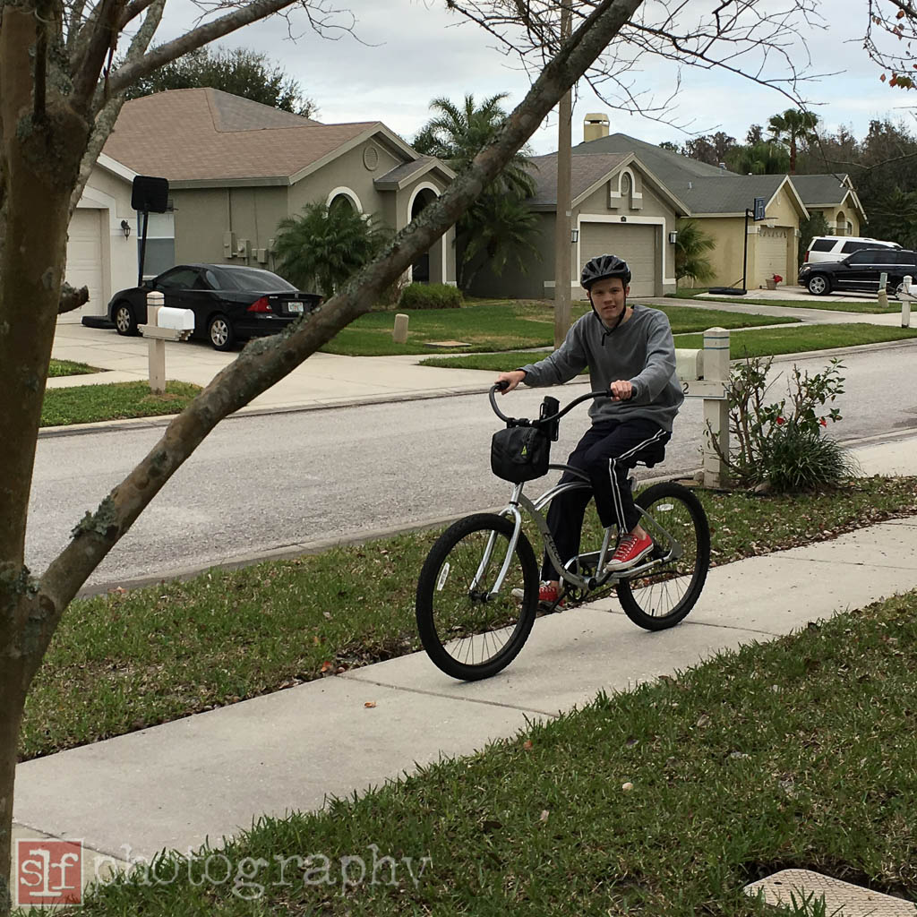Ryan continues to ride even when it is cold.