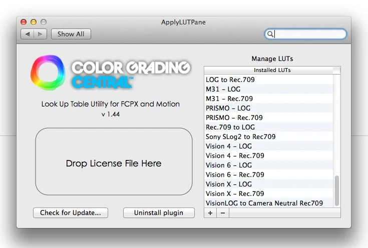 You add and remove LUTs from here. Very easy. And yes, my copy is licensed, I do not pirate stuff.