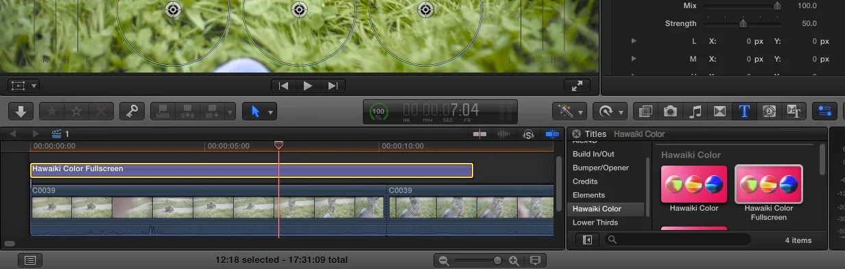A color grade sitting on top of two clips.