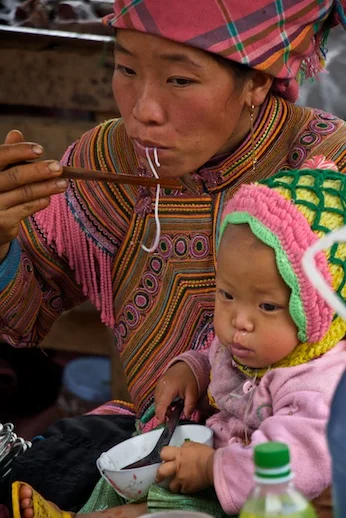 Eating noodles