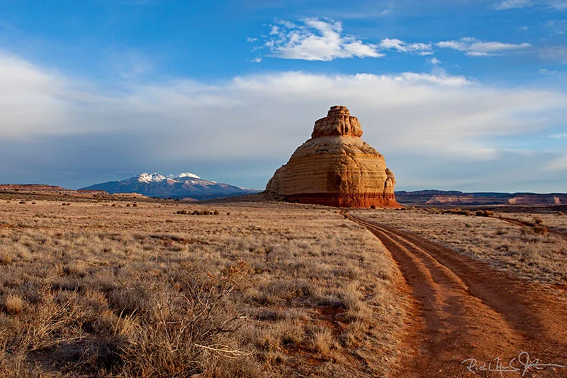 Beehive Rock, south of Moab, UT. La Sal Mountains in the distance.