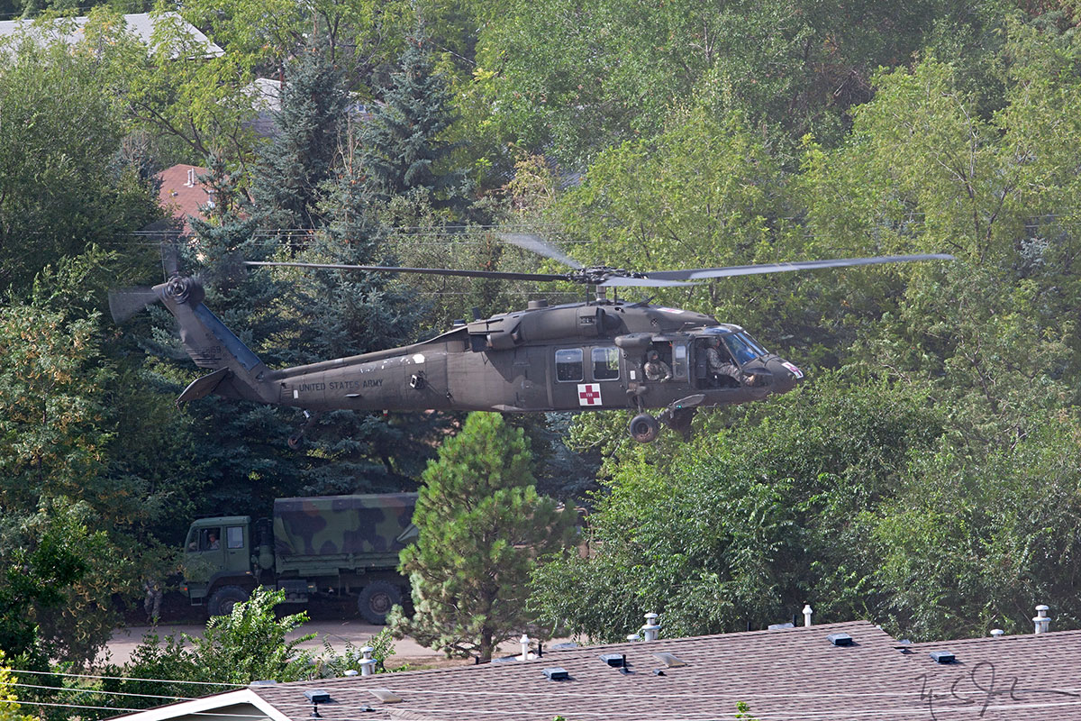 A Blackhawk helicopter sets down on Main St.