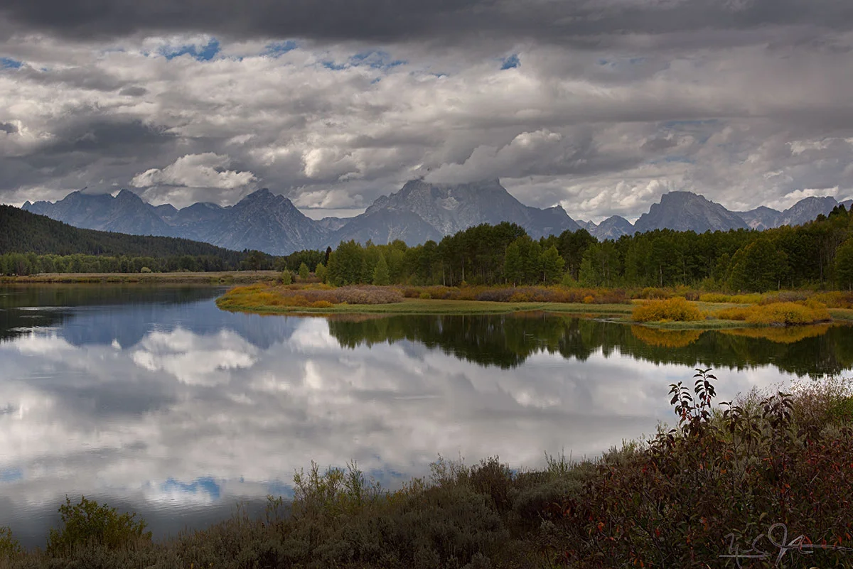 And from up closer at Oxbow Bend near the top of Jackson Lake.