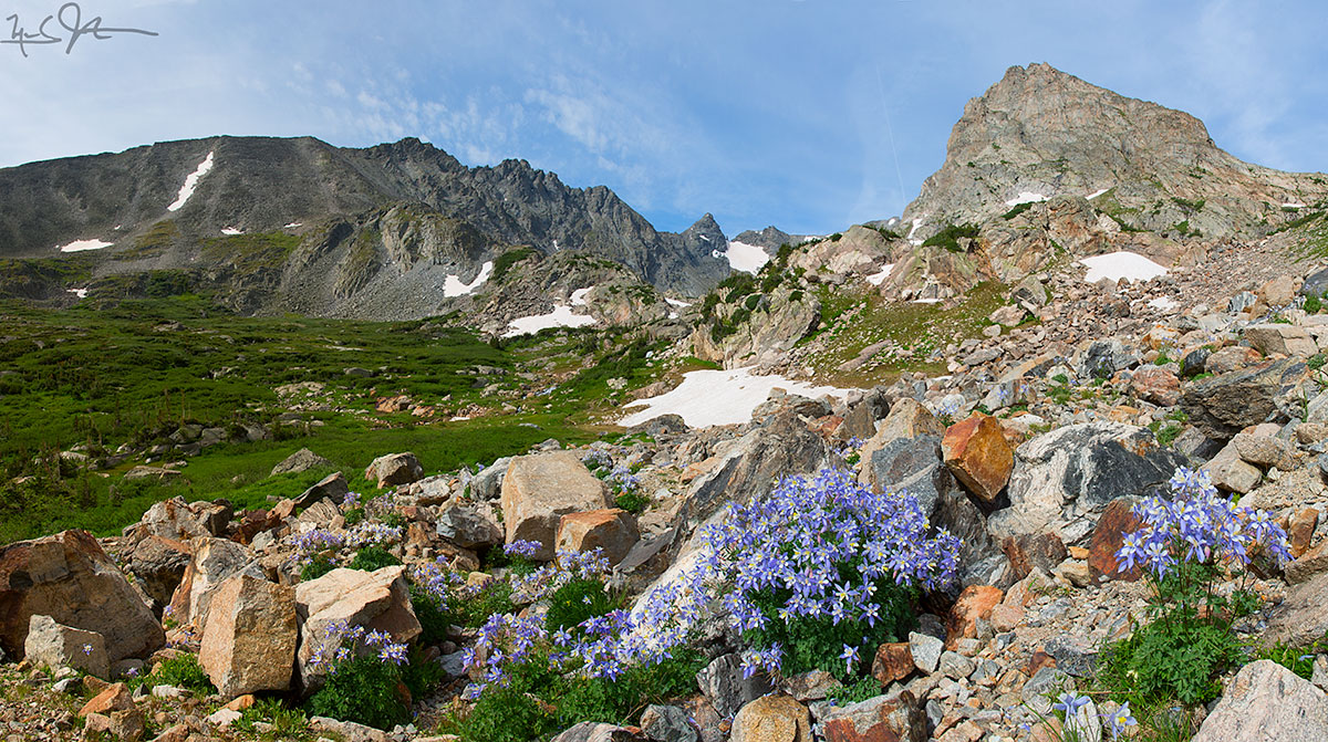 Just northwest of Lake Isabelle, looking towards Navajo, Apache, and Shoshoni Peaks.