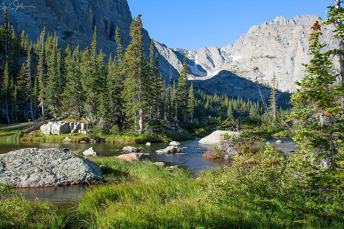 At the foot of The Loch, with Taylor Glacier and Taylor Peak at center and right, respectively.