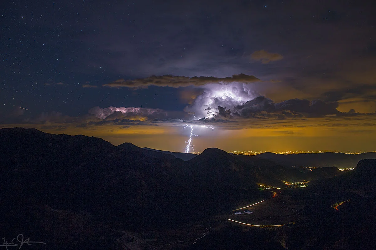 Thunderstorms move out over the plains towards Loveland, Colorado.