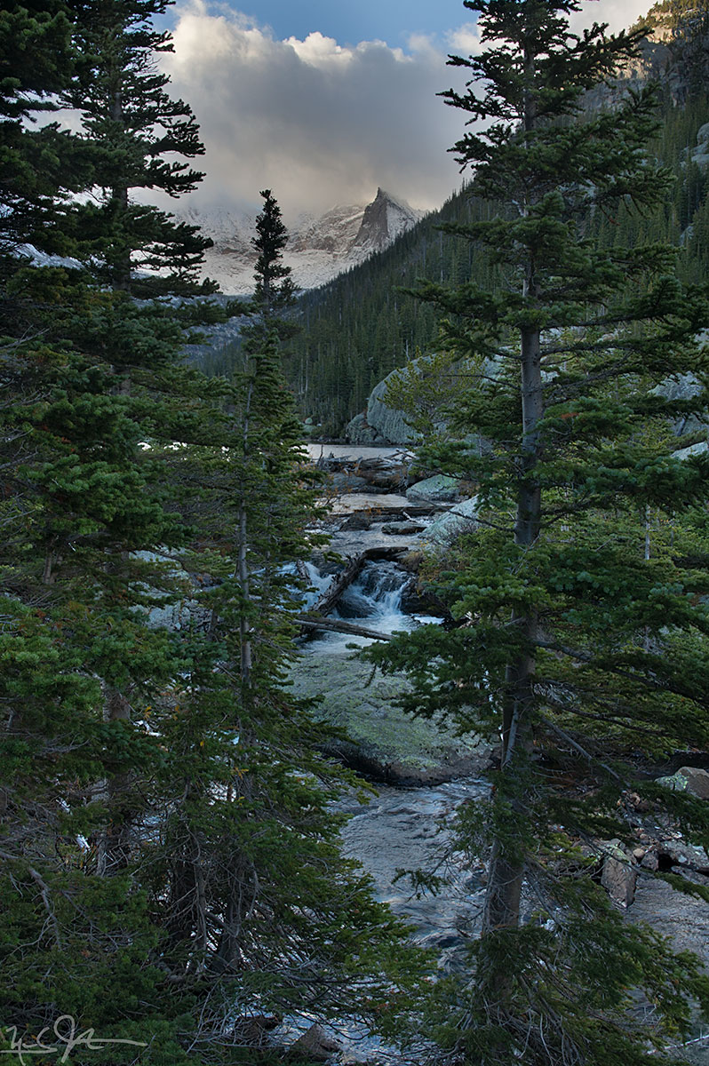 The approach to Mills Lake, with McHenry Peak in the distance. Black Lake lies just below McHenry Peak.