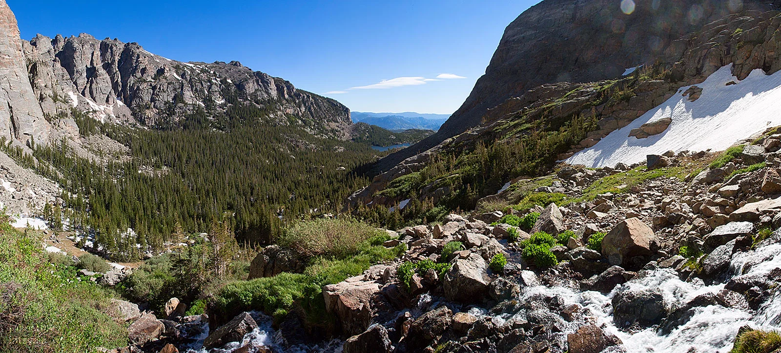 A bit of "berglandschaft: looking down Glacier Gorge from the lip of Timberline Falls.