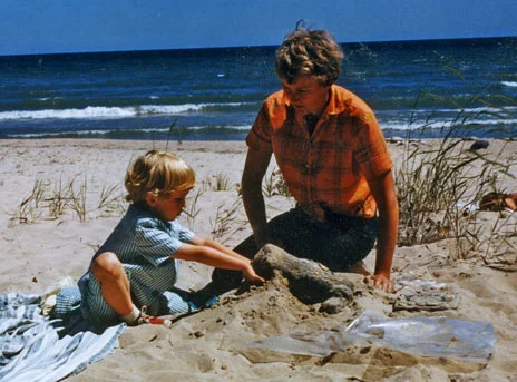 With my artist mother, Lou P. Rogers. Perhaps my first sculpture: a toad in the sand, at Matunuck, RI. A very, very long time ago.