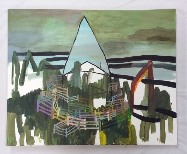 To build a hedge... acrylic and spray paint on canvas 36"x24"