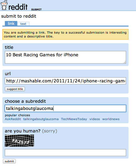 submit to sub-reddit