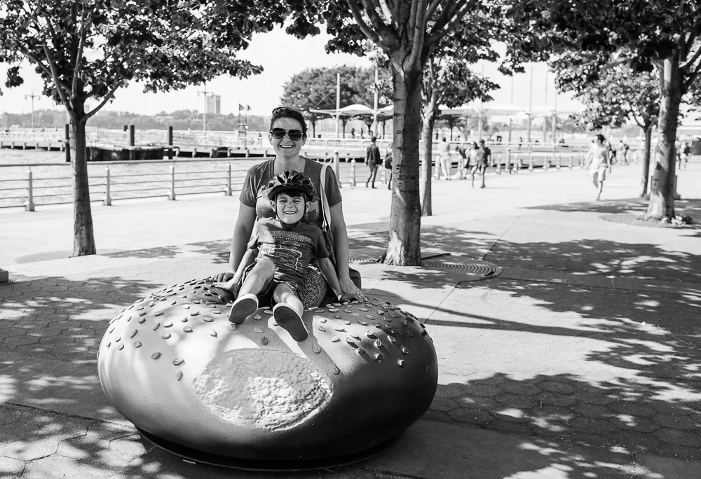 Fun with the giant bagel sculpture. 