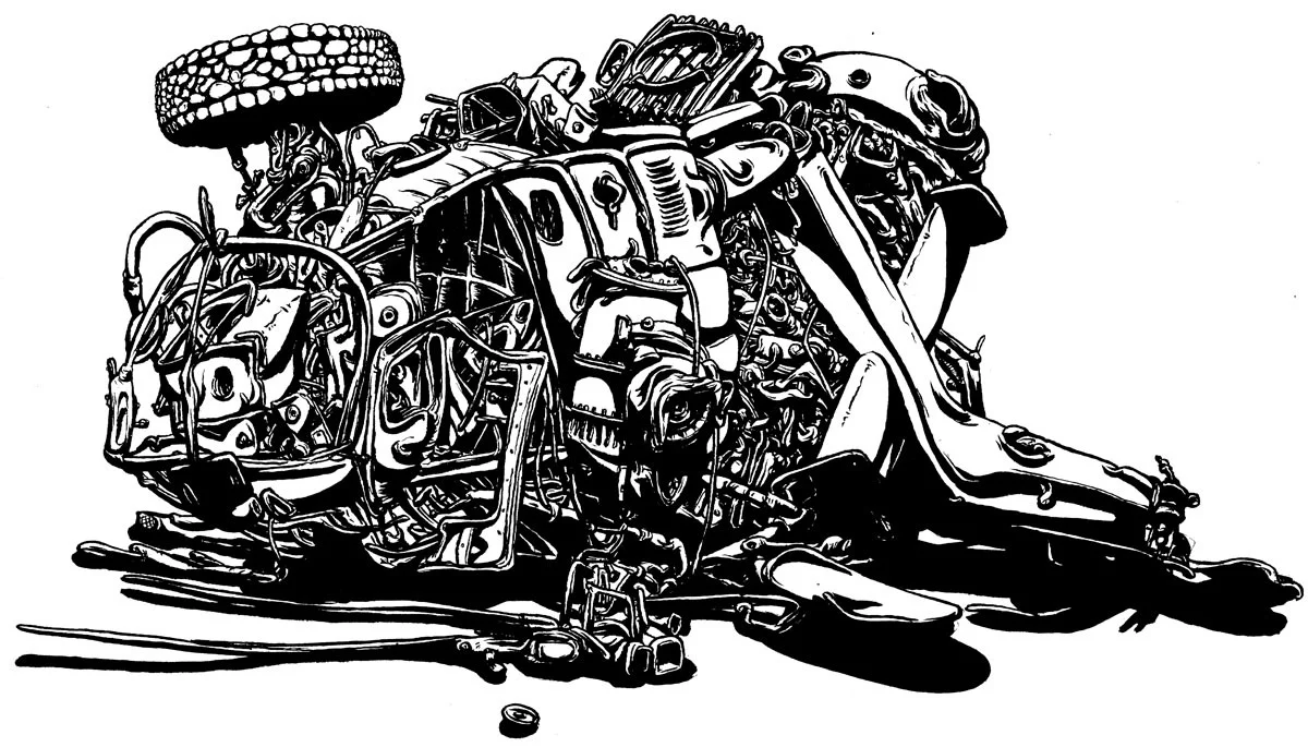 Chopped, revisited, 2012, brun & ink, 9" x 12"