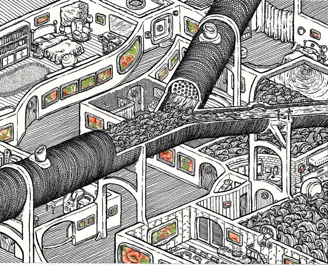 Y-tube (2007), relief print - edition of 100 with hand cutting