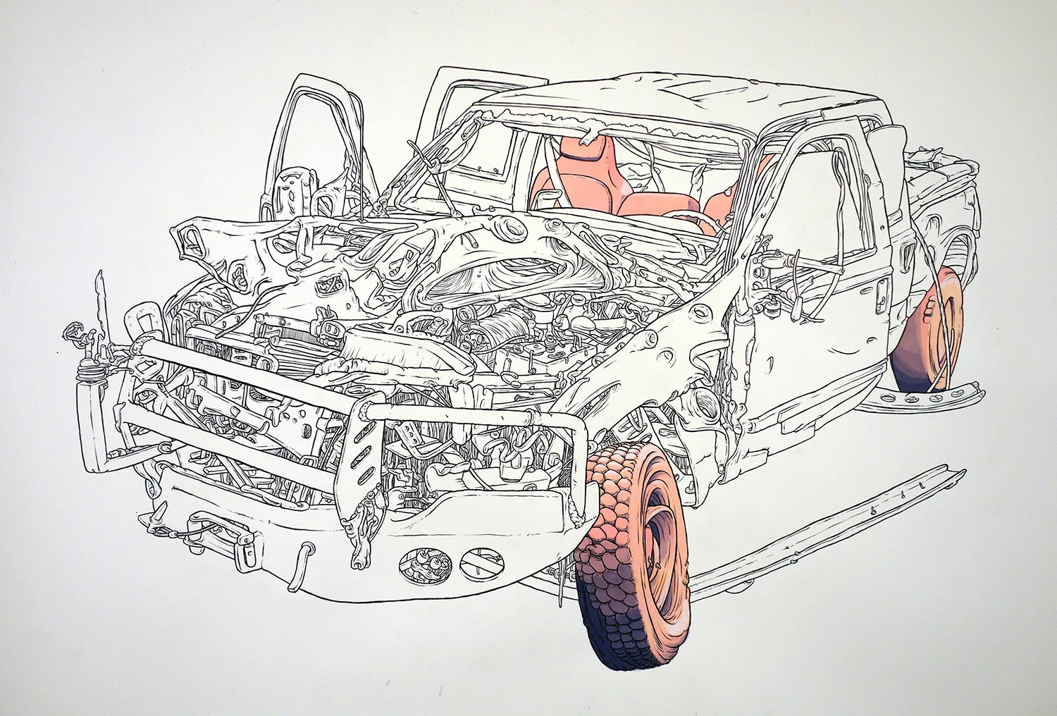 Untitled (pink wheels, line)