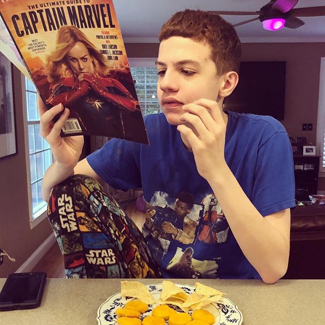 He is studying up for next weekend #captainmarvel