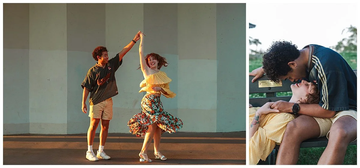 Boston engagement photography by Ryan Richardson Photography, collage of a couple dancing with one another on a stage