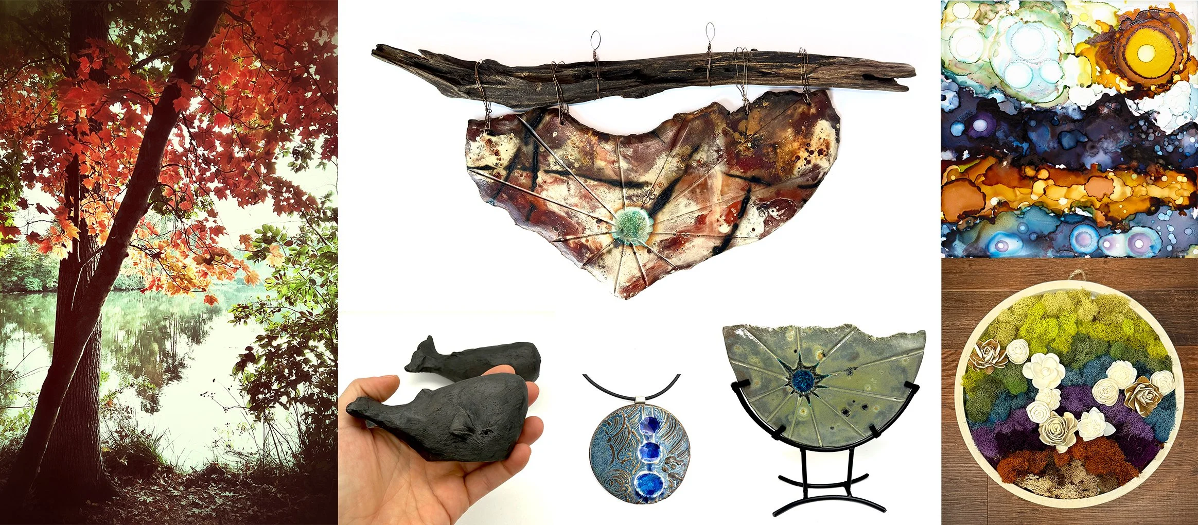 photography, ceramic art, sculpture, moss art, jewelry, alcohol inks