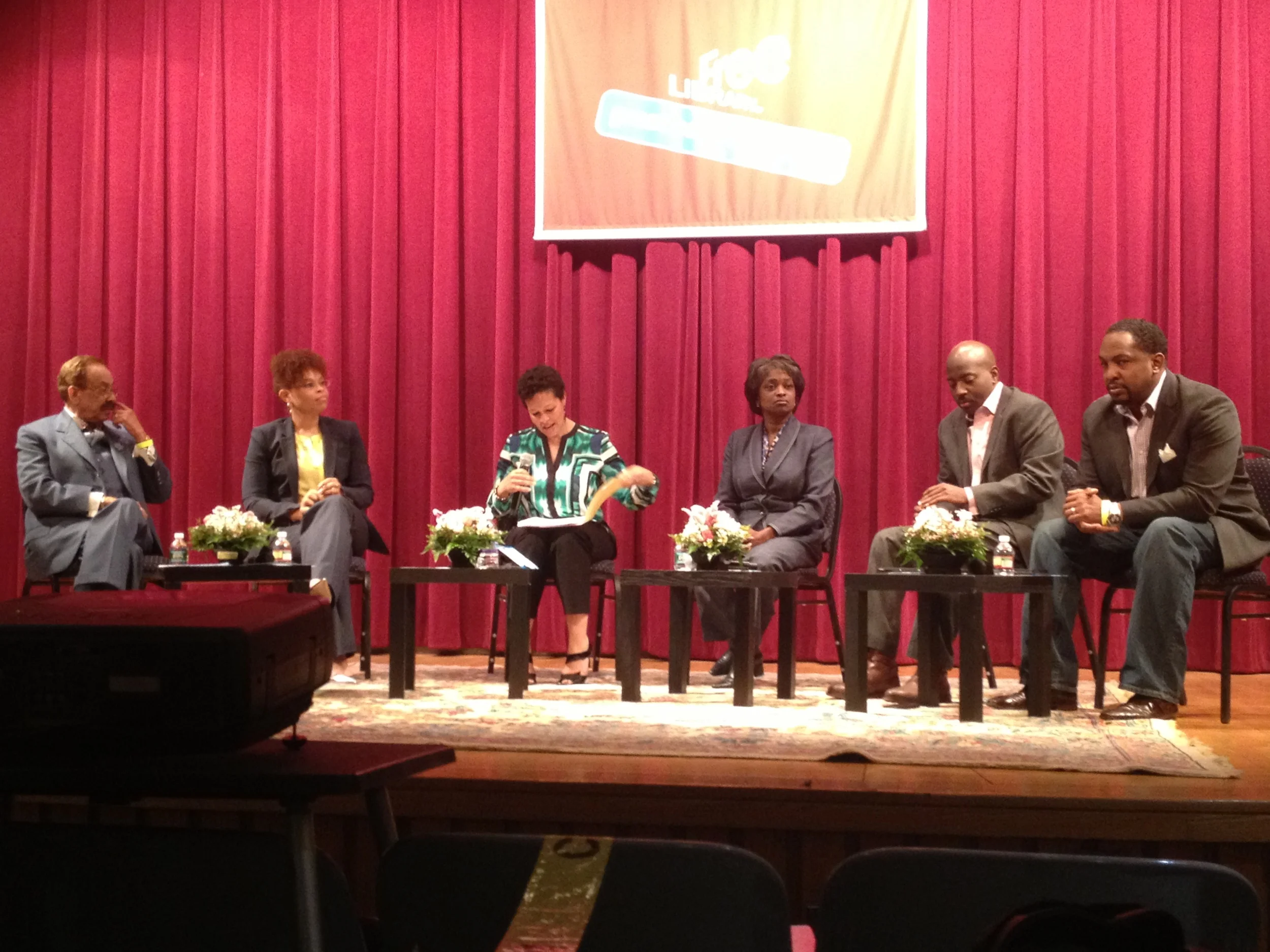 Panelist at the WURD Speaks: Blackout event in Philadelphia . From L-R - Robert W. Bogle, President & CEO of the Philadelphia Tribune; Brigitte Daniel, Executive Vice President of Wilco Electronic Systems; Sara Lomax-Reese, President & General Manager of 900AM-WURD; Mignon Clyburn, FCC Commissioner; William Crowder, Managing Director of DreamIt Ventures & Lead Advisor of the Comcast Ventures; Navarrow Wright, CTO Interactive One