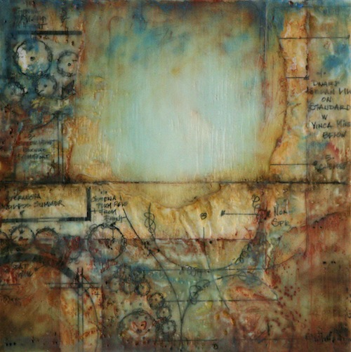 Chelone (2012). Encaustic and mixed media on panel. 12 x 12 in.