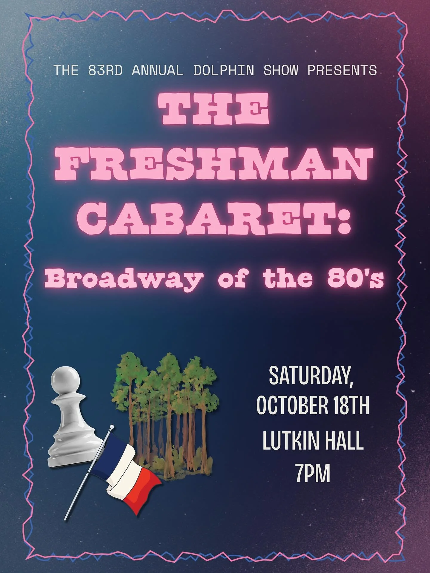 🐬The 83rd Annual Dolphin Show presents&hellip;🐬 THE FRESHMAN CABARET: Broadway of the 80&rsquo;s ♫⋆｡♪ ₊˚♬ ﾟ⋆♫ Saturday, October 18 @ 7pm in Lutkin Hall Come meet the class of 2029 as they take you through a tour of 1980s Broadway!