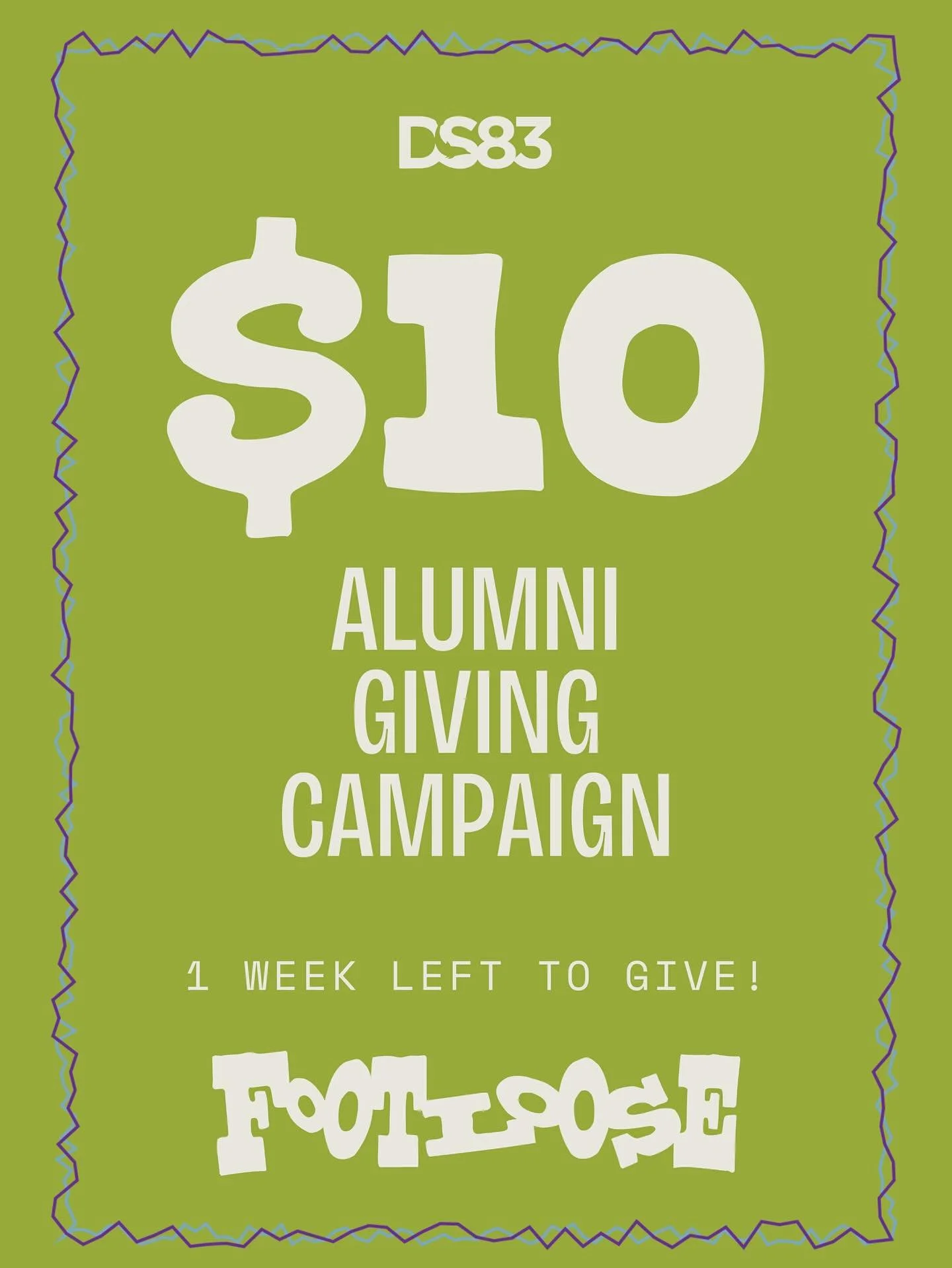 🐬 Calling all Dolphin alumni 🐬 We need your help in the last week of our catalyzer campaign! $10 from ALL our alumni will go a long way. Help bring DS83: FOOTLOOSE to life 🕺 💃 Your support means the world!