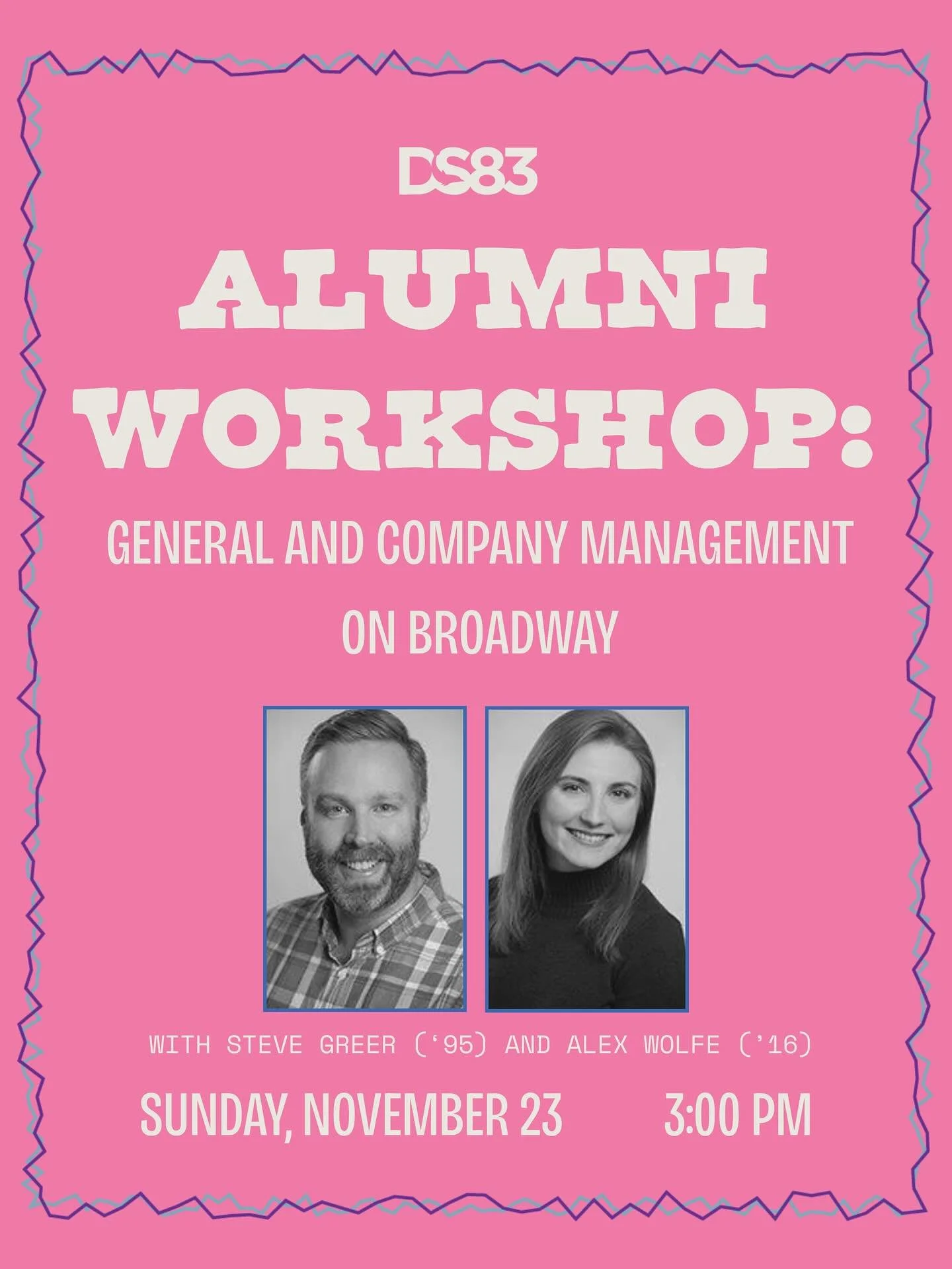 Are you interested in General and Company Management on Broadway? We have a speaker event this Sunday for you! 🎊🎭

Hear from NU alumni Steve and Alex who will be joining us online on Sunday, November 23rd at 3pm. 

This event is open to everyone!
➡