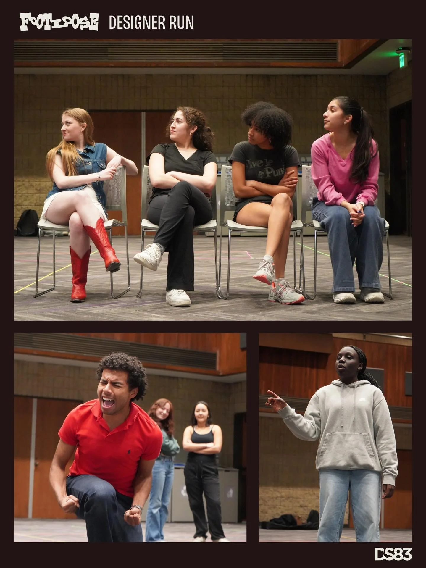 Happy first few days of Winter Break 🥳 Here&rsquo;s a sneak peak from our designer run, where the designers of FOOTLOOSE watched actors perform a full run-through of the show! There&rsquo;s only a month until FOOTLOOSE comes to Cahn Auditorium&helli