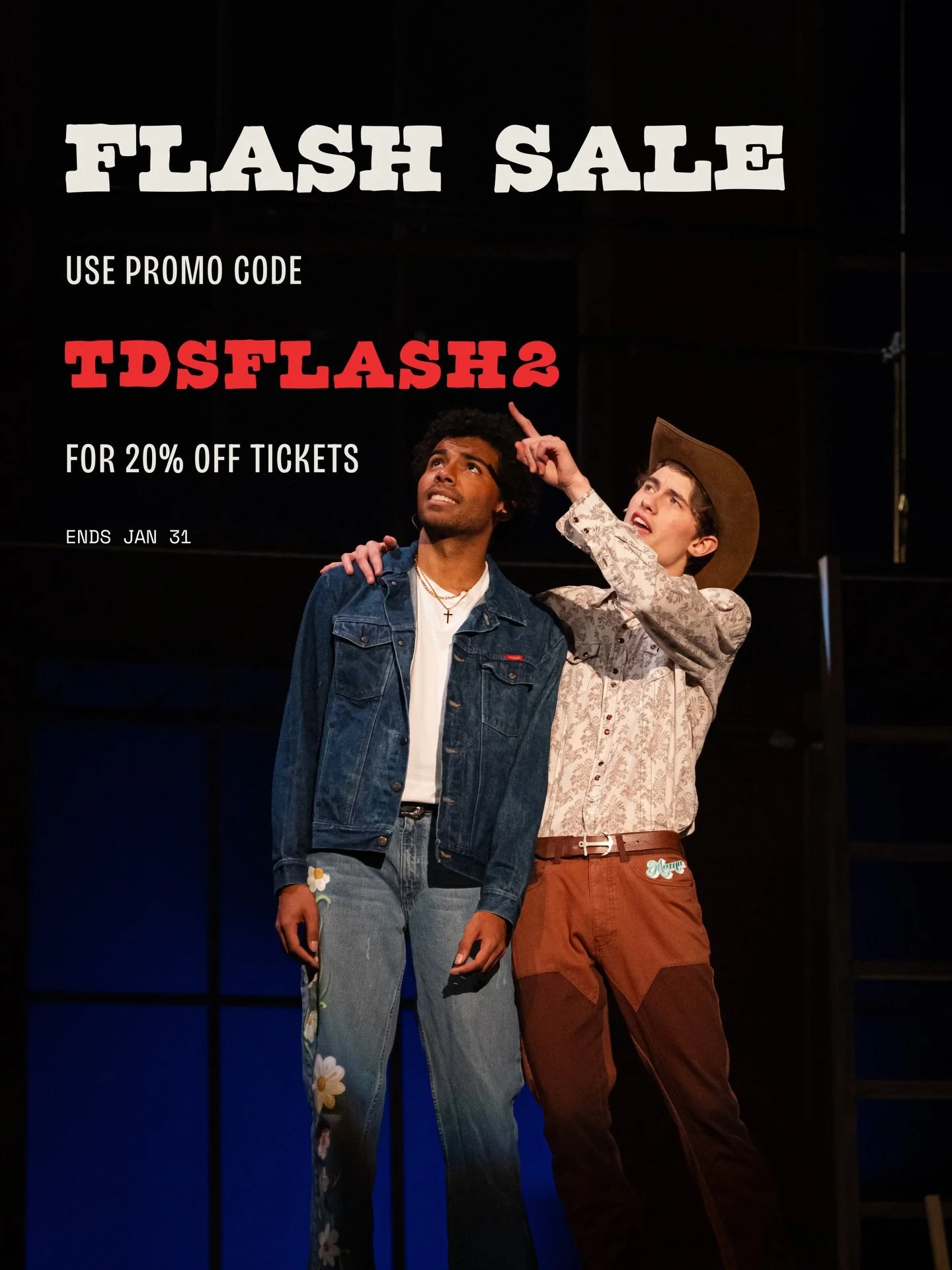 Still haven&rsquo;t bought your tickets? Now&rsquo;s the time! From now until January 31st, use promo code TDSFlash2 for 20% off tickets! Last chance to see Footloose this weekend 🕺

Get your tickets at nudolphinshow.org 🔗🎟️

#northwestern #evanst