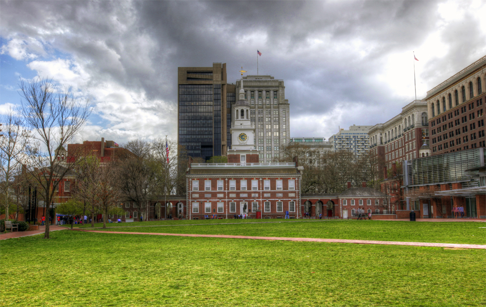 The bell tower steeple of Independence Hall was the original home of the Liberty Bell and today it holds a Centennial Bell that was created for the United States Centennial Exposition in 1876.