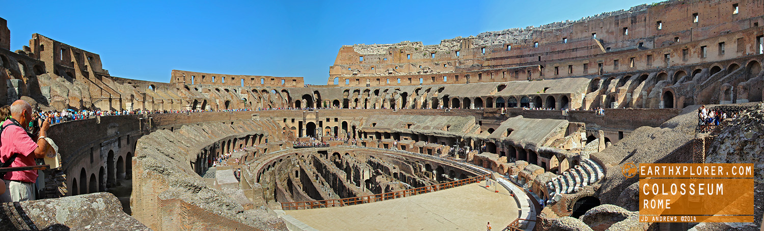 Built of concrete and stone. The largest amphitheater ever built and considered one of the greatest works of architecture and engineering