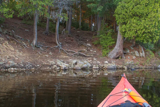 Steep landing at campsite on Head Lake