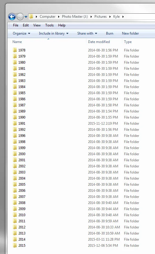 The contents of J:\Pictures\Kyle