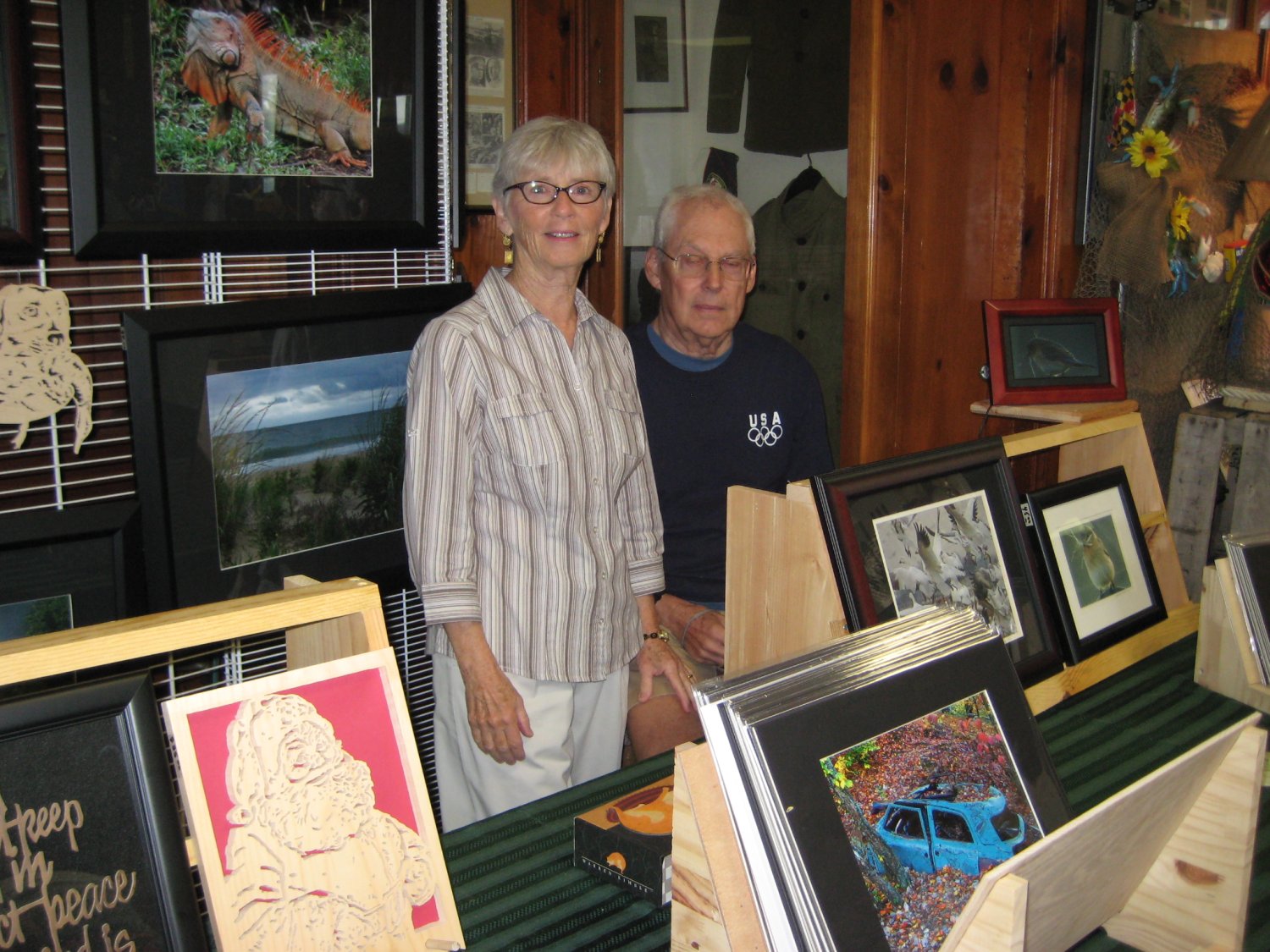  Mary Drake exhibited her wood scroll art, and George Drake exhibited his photography.  