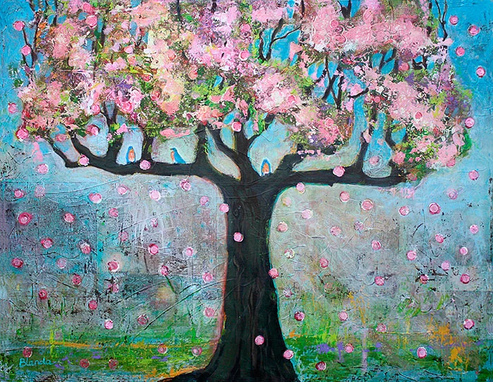 Spring Blossoms & Three Birds