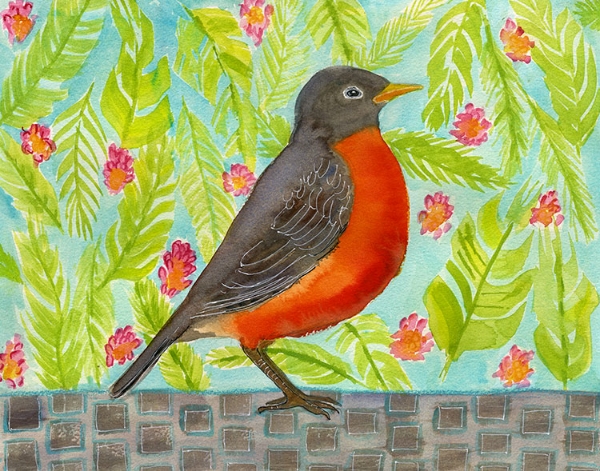 Robin Bird Watercolor Painting by Blenda Tyvoll