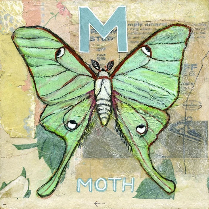 Moths are symbolic of intuition and determination. This is one of the paintings included in the Animal Alphabet Series .
