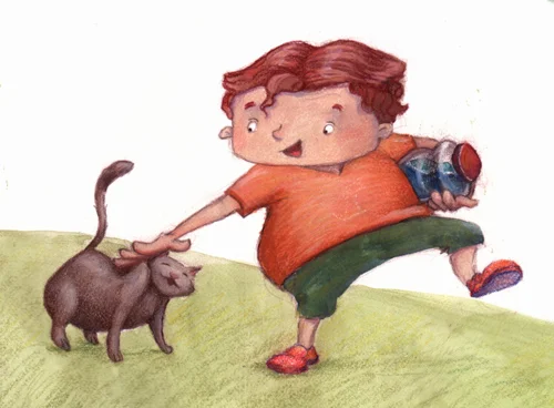 close up of boy and cat.