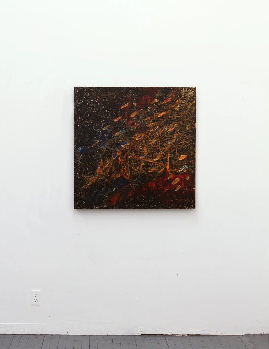   It Came In the Night , 2011, 36x36 in  Acrylic and newsprint on wood panel &nbsp; 